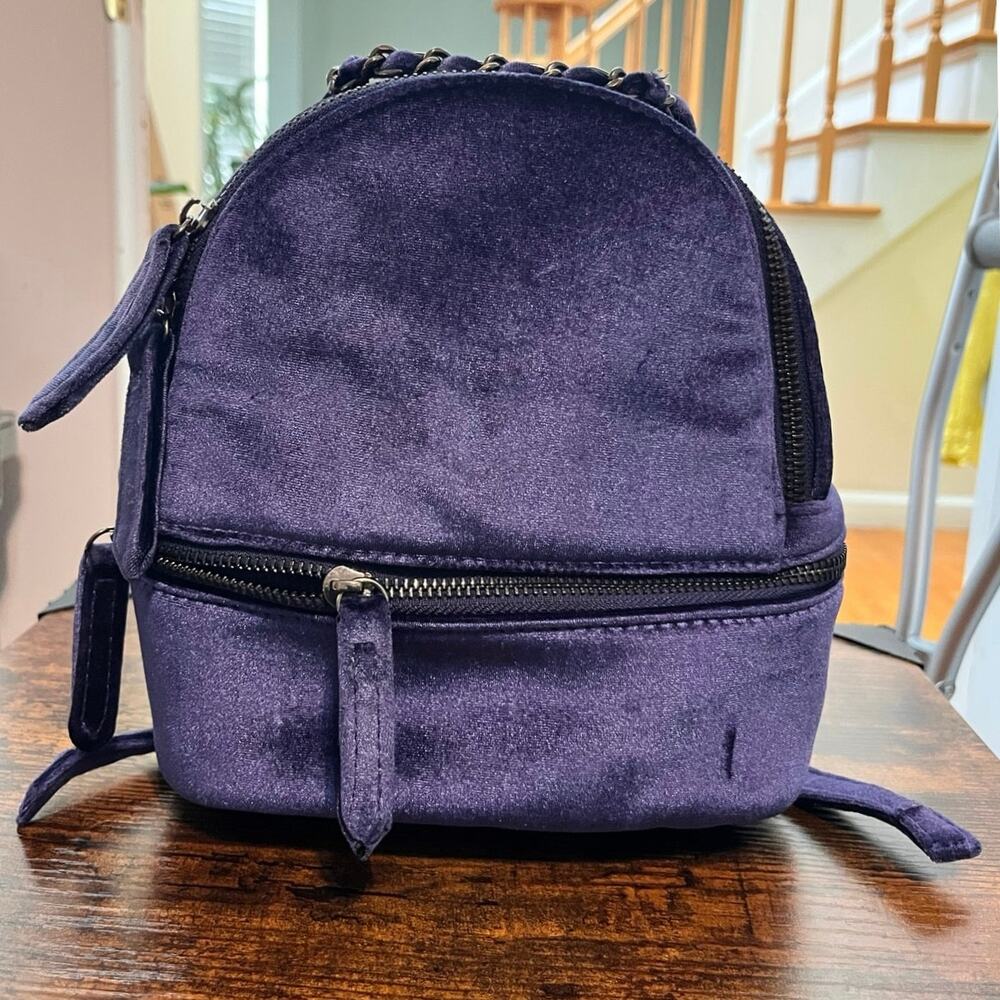 Neiman Marcus Royal Purple Blue Velvet Adjustable Shoulder Strap Mini Backpack
